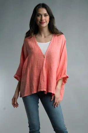 Tempo Paris Coral Linen One Button Oversized Jacket