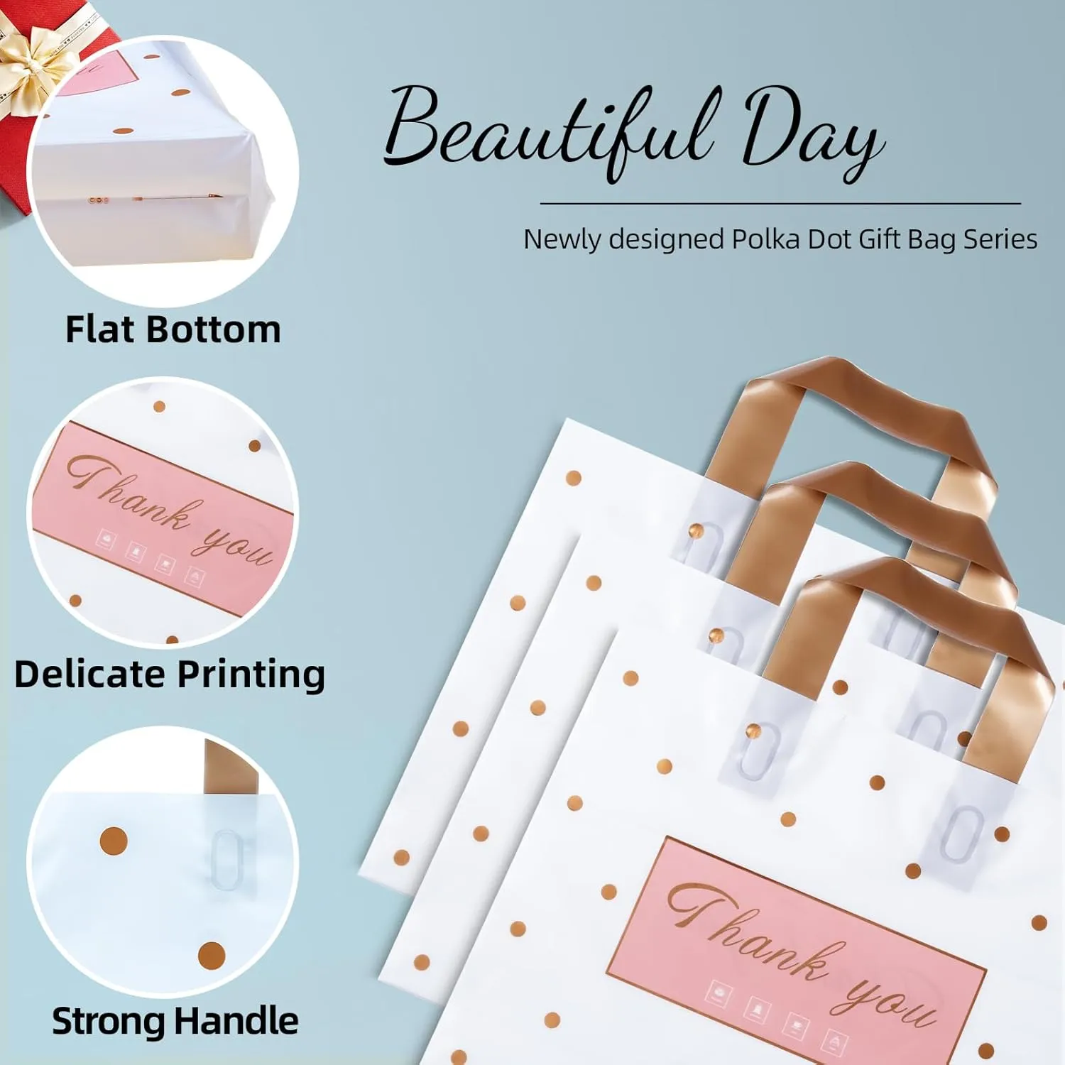 Thank You Bags - 50 Pack Plastic Bags for Small Business, Retail, Parties & Favors (Polka Dot, Medium 12"x14")