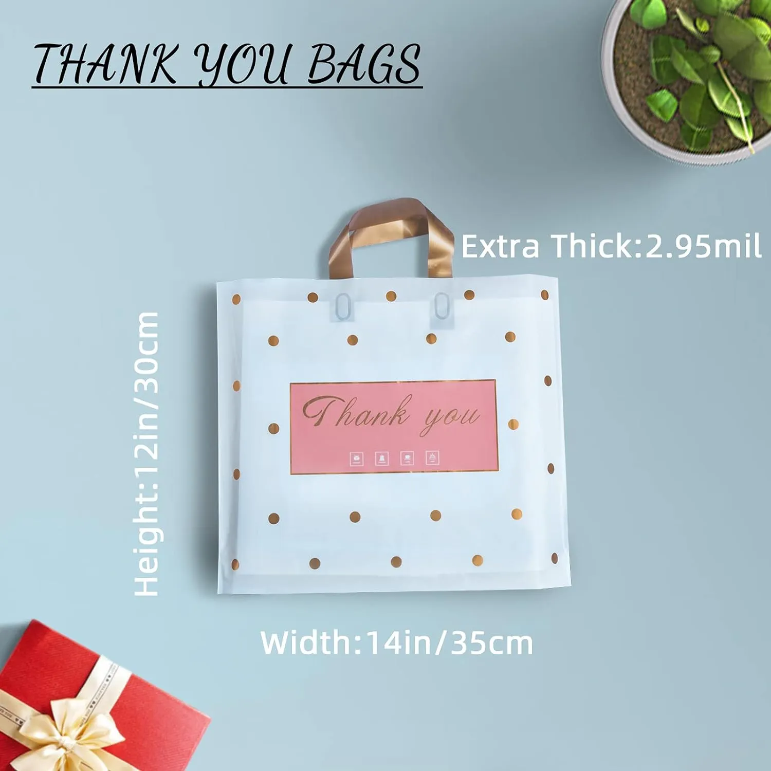 Thank You Bags - 50 Pack Plastic Bags for Small Business, Retail, Parties & Favors (Polka Dot, Medium 12"x14")