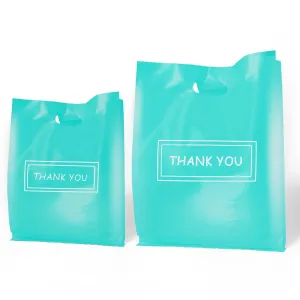 Thank You Bags for Small Business, 200pcs Plastic Retail Bags Merchandise Bags with Handles Bulk Large Reusable Shopping Boutique Bags 9x12 and 12x15 for Stores Clothes Supplies(Turquoise)