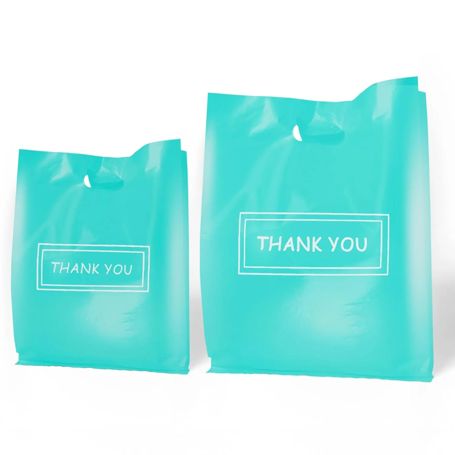 Thank You Bags for Small Business, 200pcs Plastic Retail Bags Merchandise Bags with Handles Bulk Large Reusable Shopping Boutique Bags 9x12 and 12x15 for Stores Clothes Supplies(Turquoise)