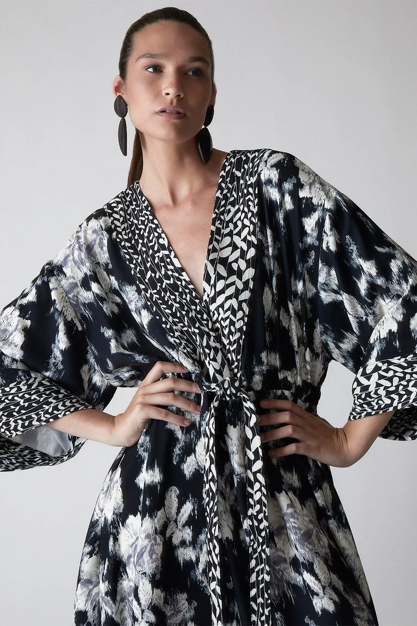 Tie-Dye Floral - Fluid Crepe Kimono Dress