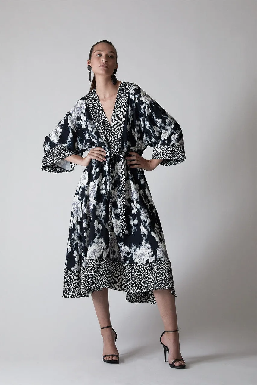 Tie-Dye Floral - Fluid Crepe Kimono Dress