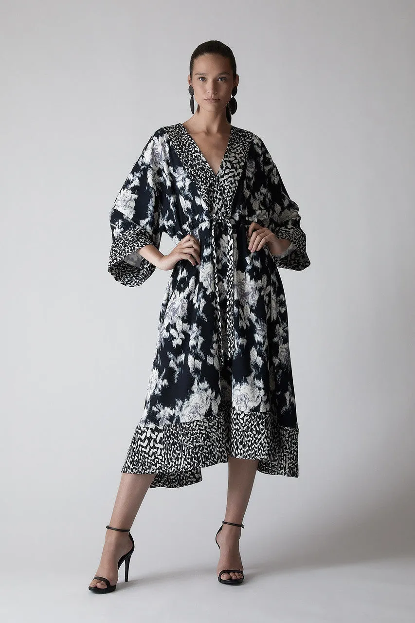 Tie-Dye Floral - Fluid Crepe Kimono Dress