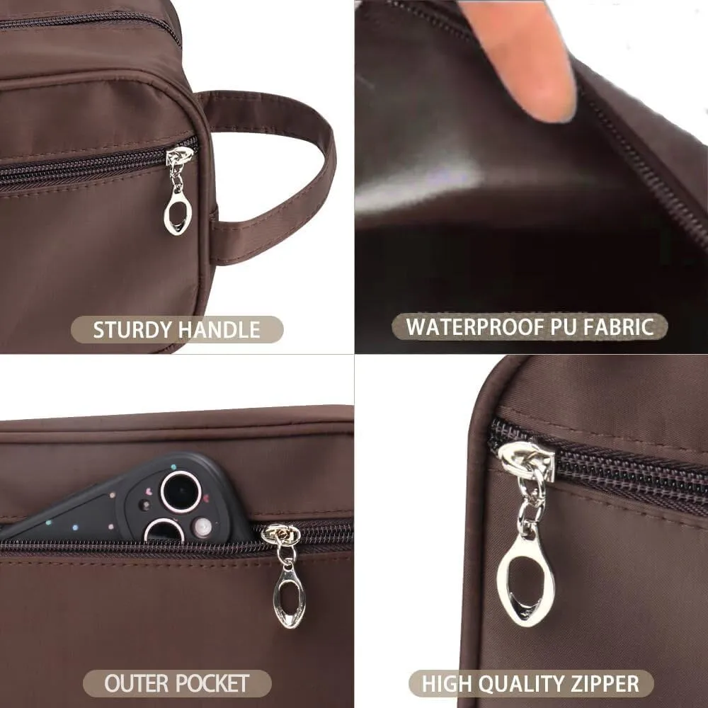Toiletry Bag for Women,Travel Makeup Bag Organizer,Medium Hanging Travel Toiletry Bag,Large Wide-open Travel Bag for Toiletries,Dopp Kit Water-resistant Shaving Bag for Accessories-Brown