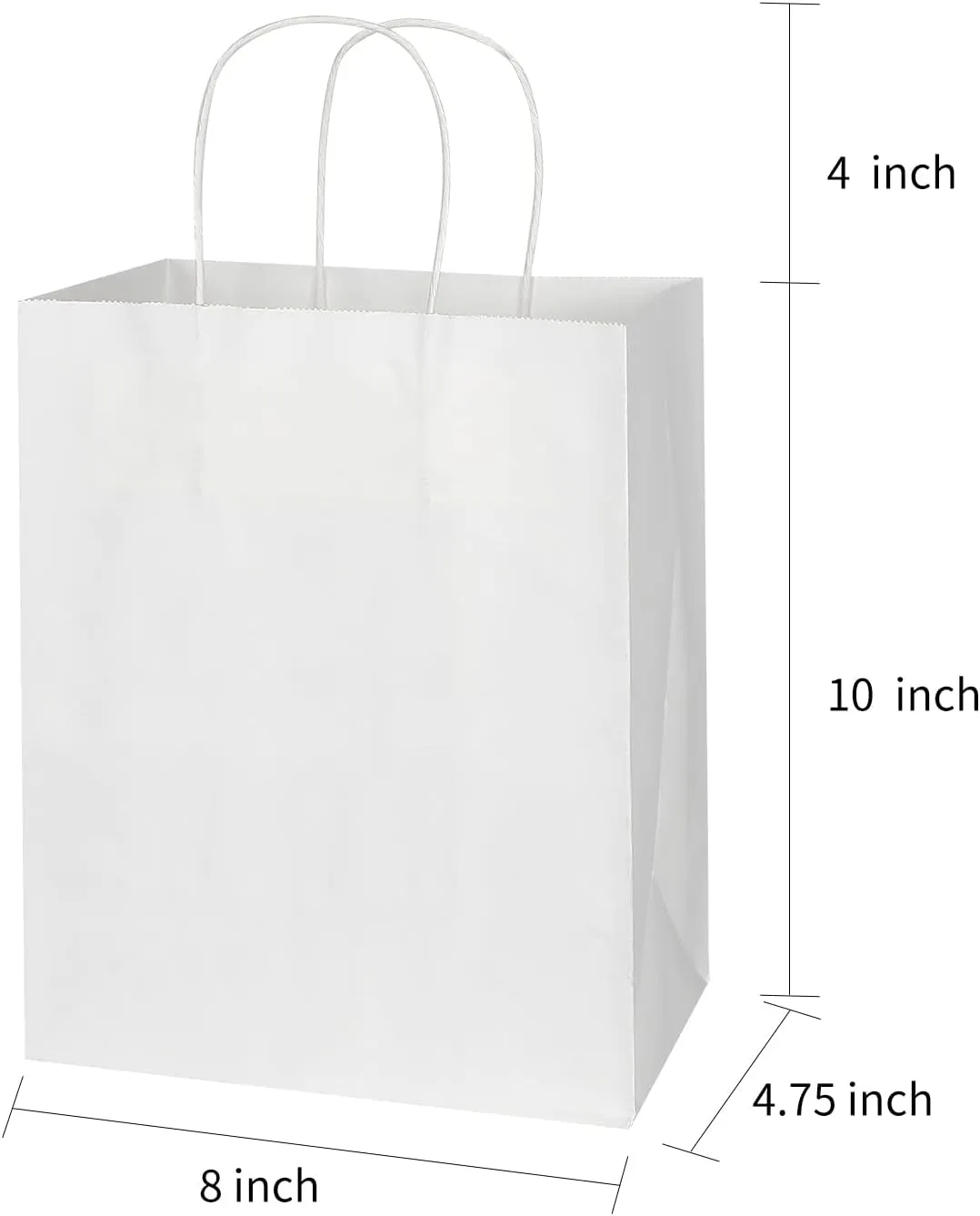 Toovip 100 Pack 8x4.75x10 Inch Medium White Kraft Paper Bags with Handles Bulk, Gift Wrap Bags for Favors Grocery Retail Party Birthday Shopping Business Goody Craft Merchandise Take Out Sacks