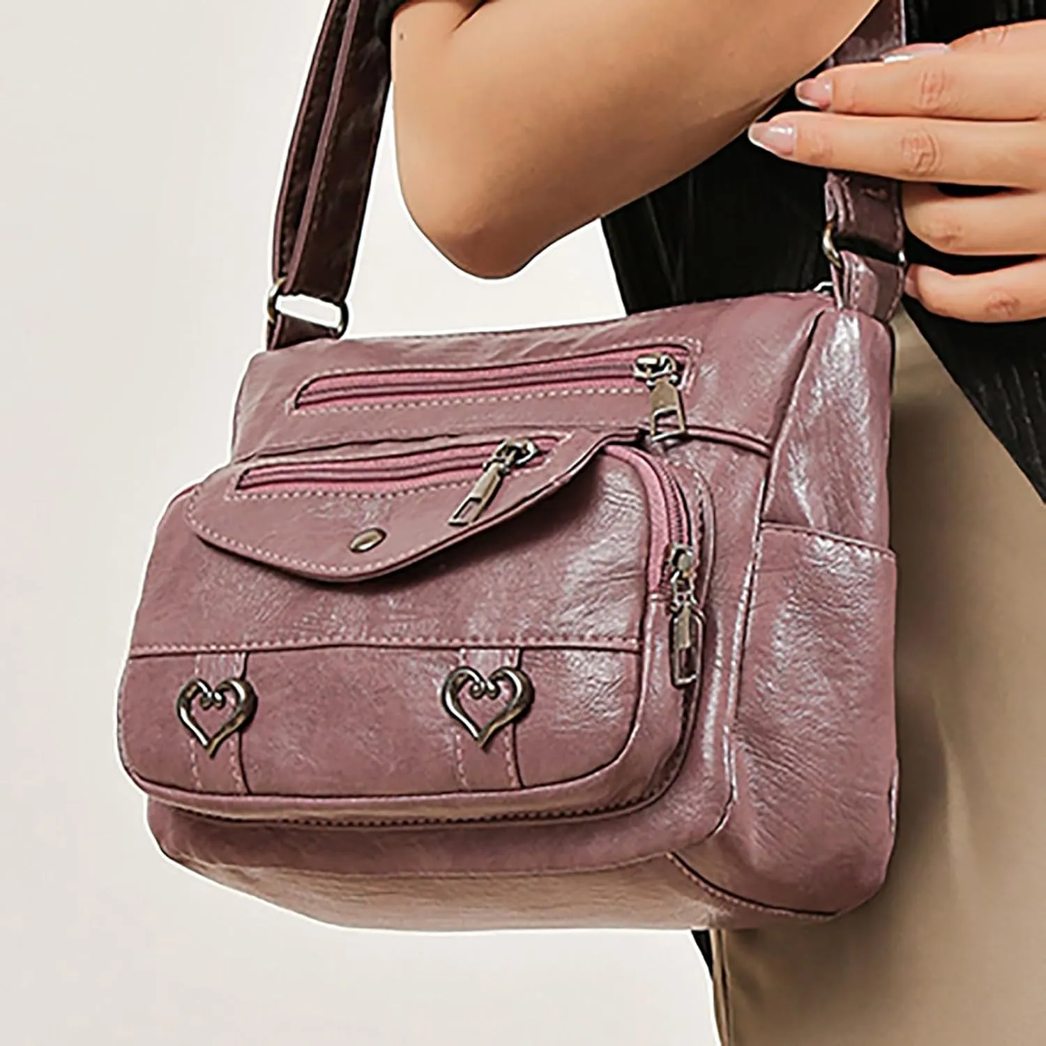 Top Zip Shoulder Bag Women's Leather Lock Design Bucket Bag Vegetable Basket, Fashion Lightweight Versatile Shoulder Handbag
