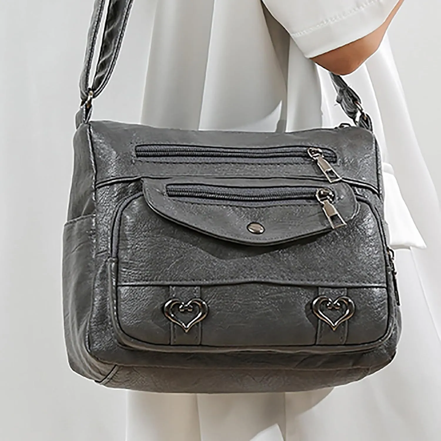 Top Zip Shoulder Bag Women's Leather Lock Design Bucket Bag Vegetable Basket, Fashion Lightweight Versatile Shoulder Handbag