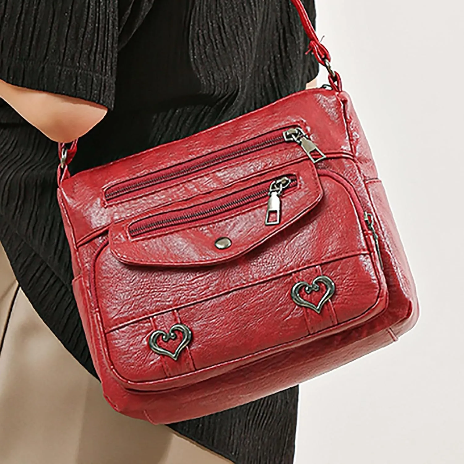 Top Zip Shoulder Bag Women's Leather Lock Design Bucket Bag Vegetable Basket, Fashion Lightweight Versatile Shoulder Handbag