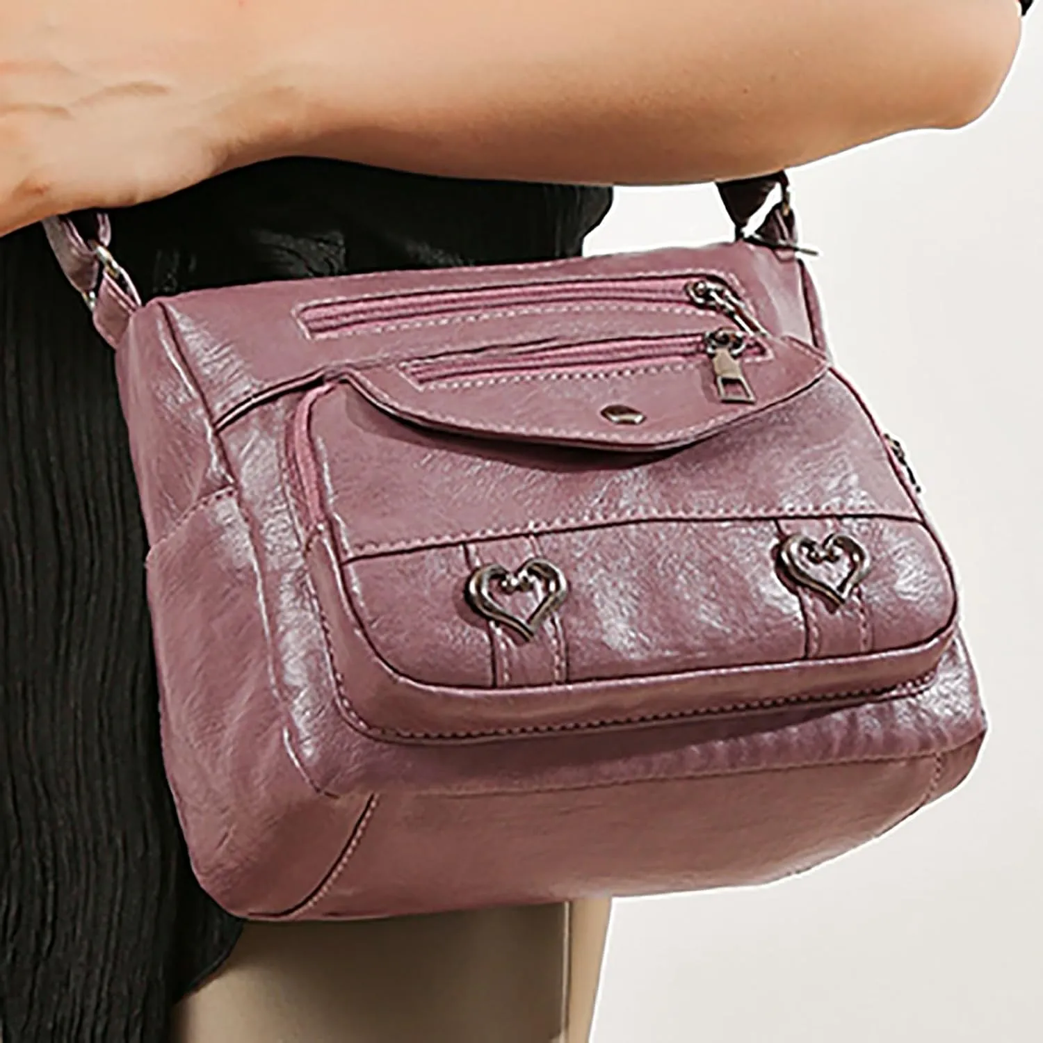 Top Zip Shoulder Bag Women's Leather Lock Design Bucket Bag Vegetable Basket, Fashion Lightweight Versatile Shoulder Handbag