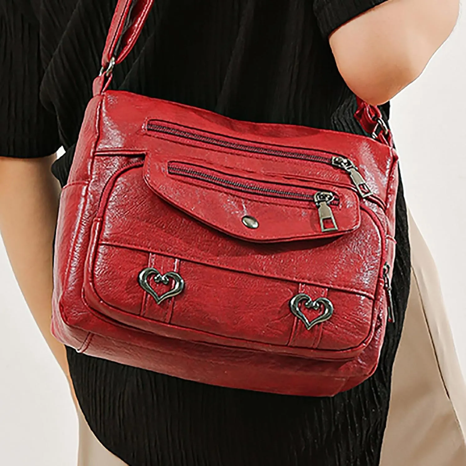 Top Zip Shoulder Bag Women's Leather Lock Design Bucket Bag Vegetable Basket, Fashion Lightweight Versatile Shoulder Handbag