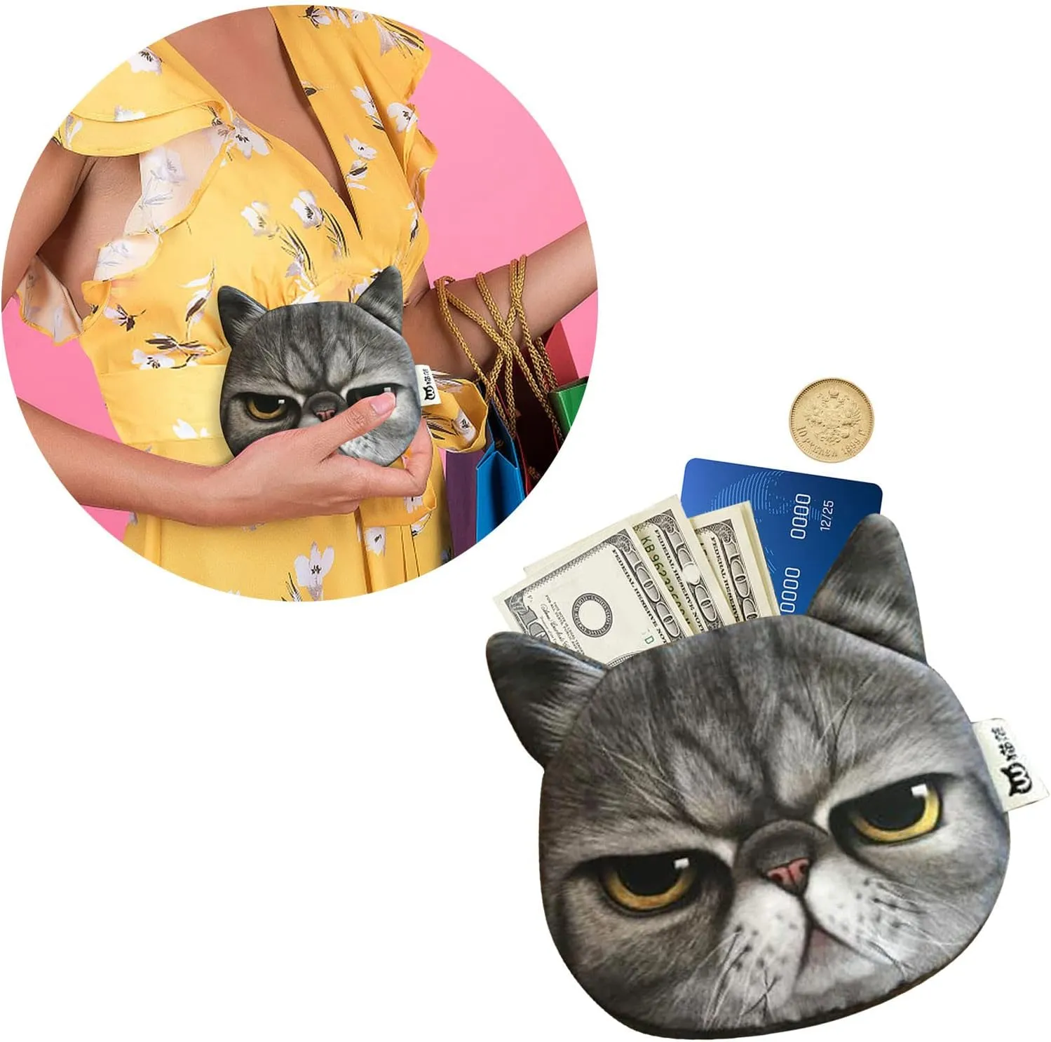 Tote Bag For Women Cat Animal Pattern Purse Mini Small Purse Fashion Wallet Card Holder Purse For Daughter Birthday C