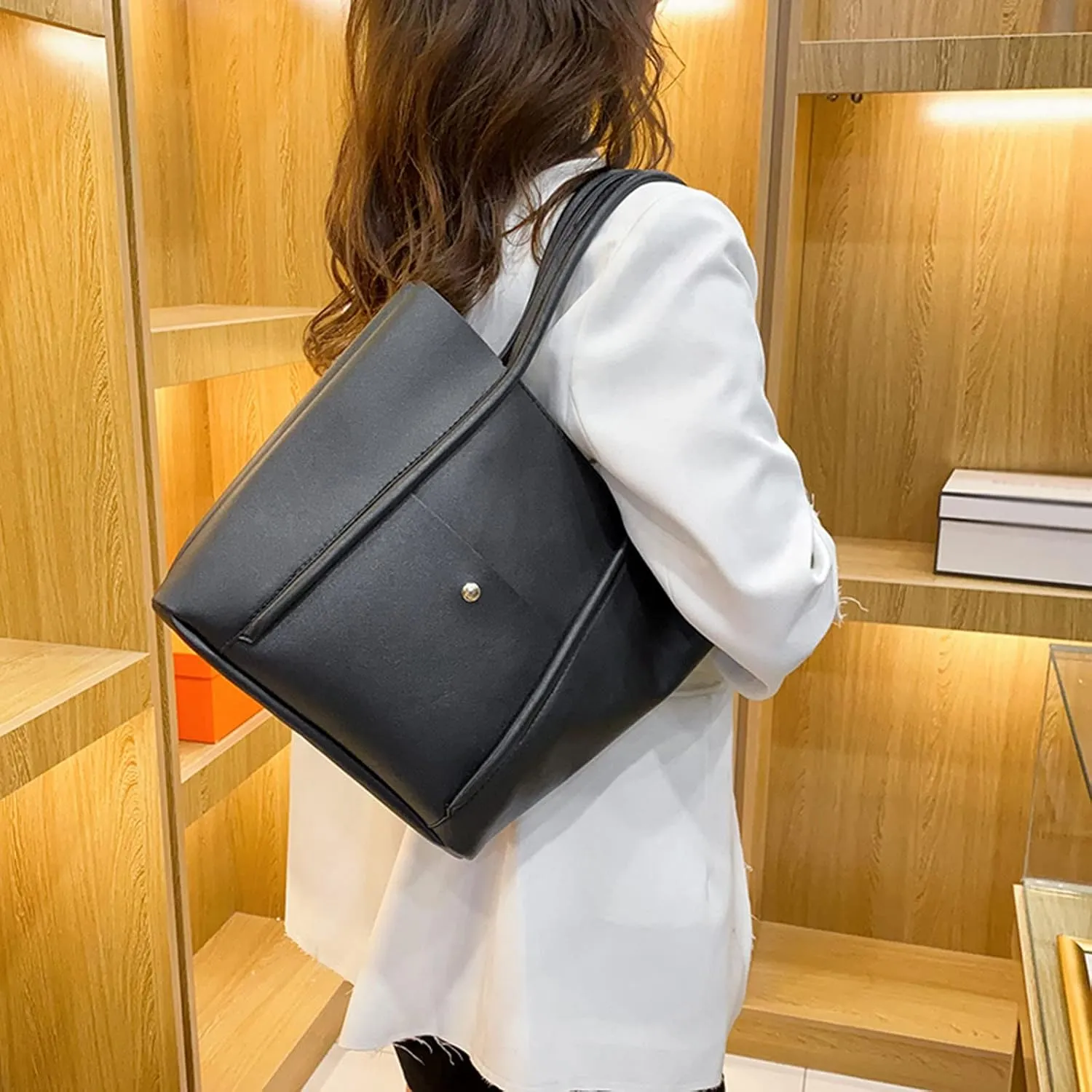 Tote Bag For Women Elegant Leather Solid Color Shoulder Bag Zipper Plus Large Bag Hand Bag For Travel Essential