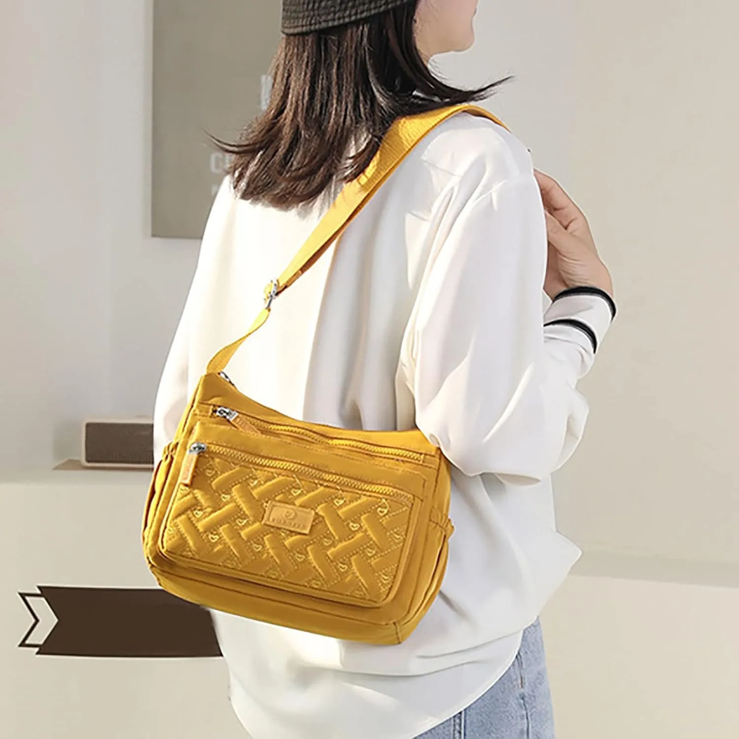 Tote Bag For Women Medium Floral Bag With Adjustable Shoulder Strap Nylon Crossbody Handbags For Shopping Travel Essential