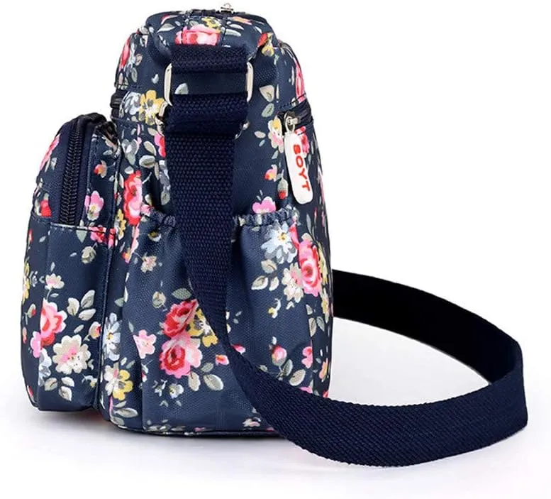 Tote Bag For Women Medium Floral Bag With Adjustable Shoulder Strap Nylon Crossbody Handbags For Shopping Travel Essential