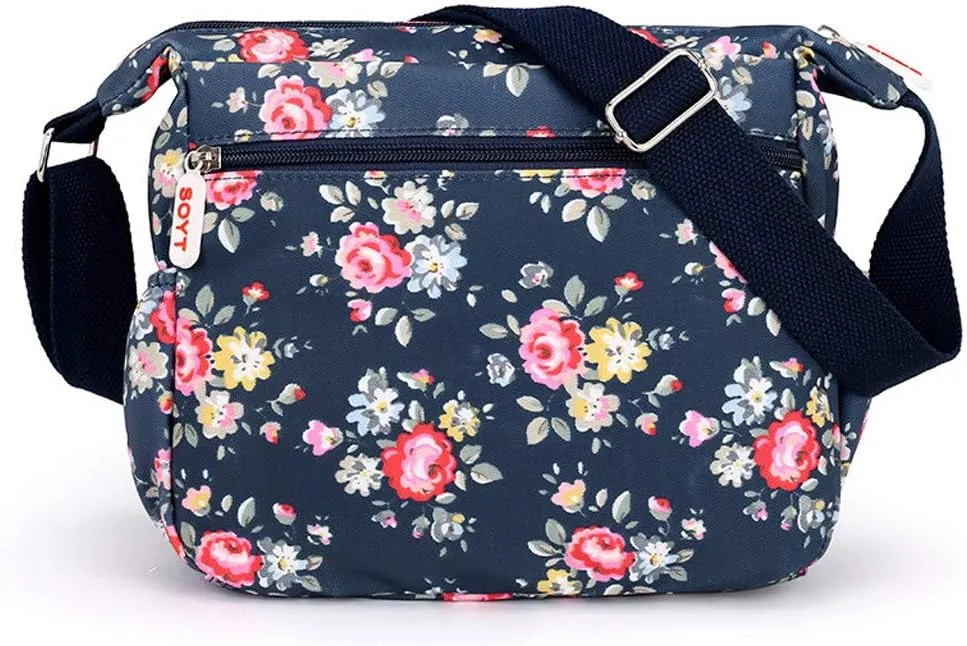 Tote Bag For Women Medium Floral Bag With Adjustable Shoulder Strap Nylon Crossbody Handbags For Shopping Travel Essential