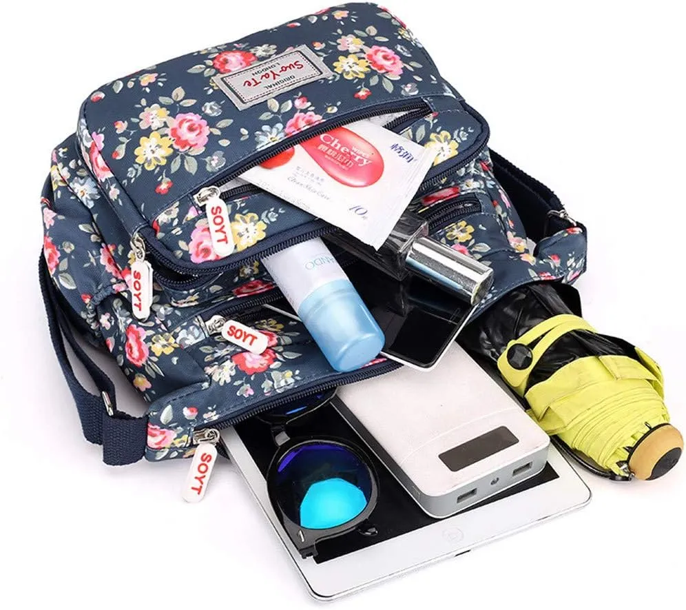 Tote Bag For Women Medium Floral Bag With Adjustable Shoulder Strap Nylon Crossbody Handbags For Shopping Travel Essential