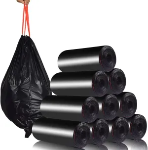 Trash Bags Drawstring Garbage Bags-Coocn Thicker Heavy Bathroom Trash can Liners for Bedroom Home Kitchen 50 Counts ,4-6 Gallon (Black)