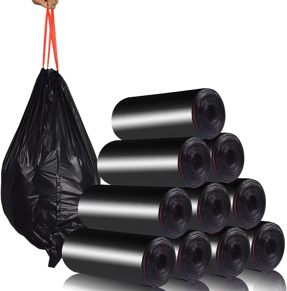 Trash Bags Drawstring Garbage Bags-Coocn Thicker Heavy Bathroom Trash can Liners for Bedroom Home Kitchen 50 Counts ,4-6 Gallon (Black)