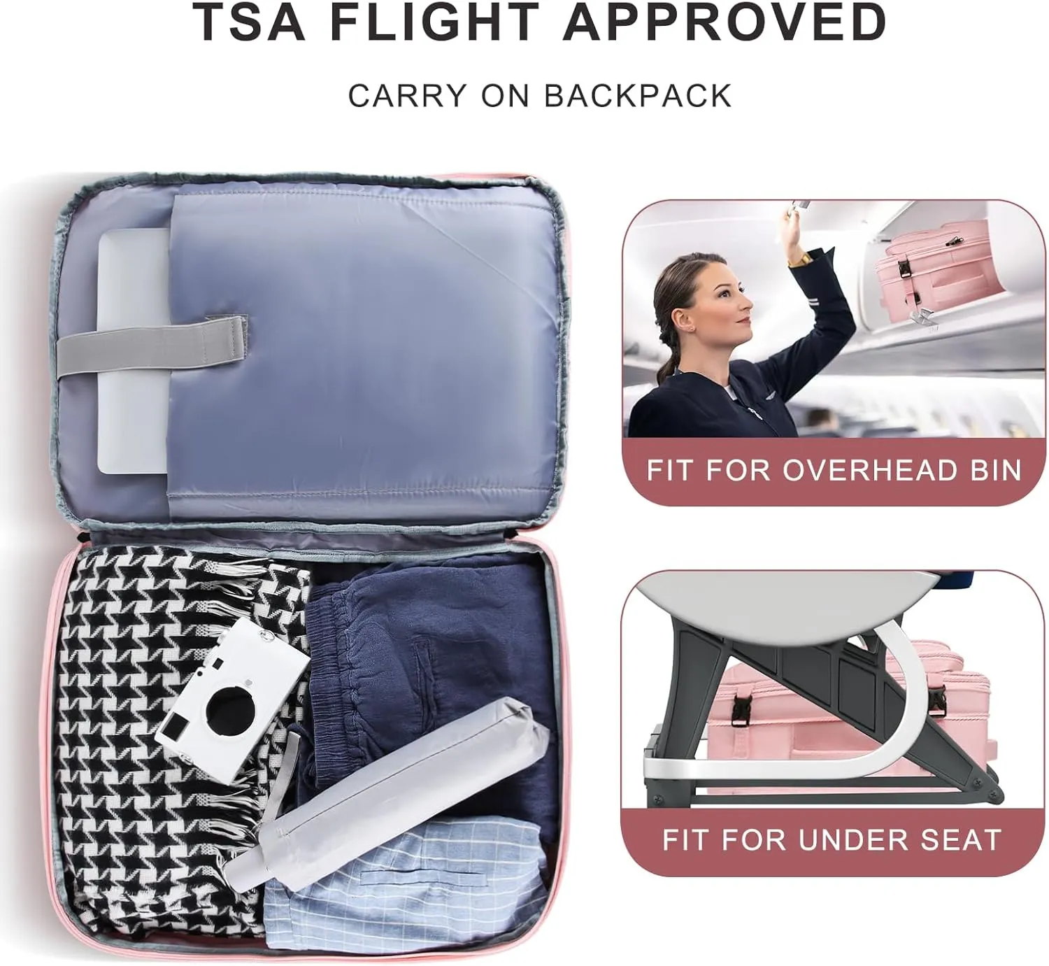 Travel Backpack for Women, 52L Carry On Backpack, Extra Large Expandable Travel Bag, 18.4 Inch TSA Flight Approved Luggage Personal Item Size with USB, Teacher Business Daypack, Pink