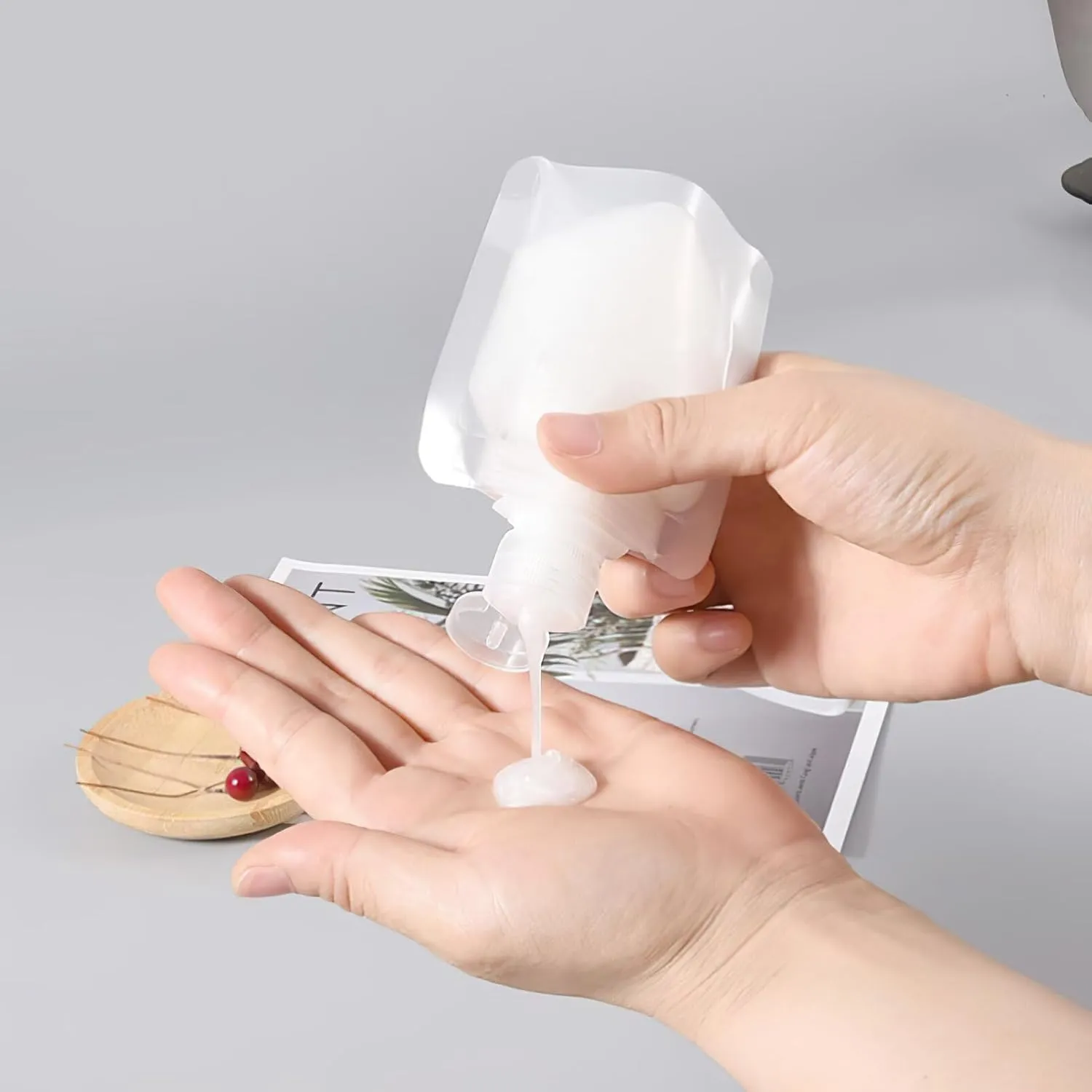 Travel Size Refillable Empty Squeeze Pouch, 30ml Stand Up Pouch Toiletry Lotion Gel Squeezable Bags Plastic Toiletry Containers for Travel Toiletries Cosmetic, 15pcs