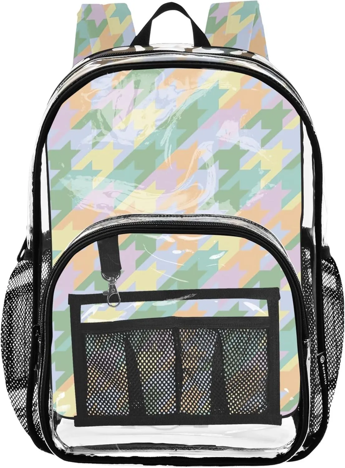 Trendy Houndstooth Pastel Backpack, Clear Plastic Bag, Backpack Bag, See through Backpack