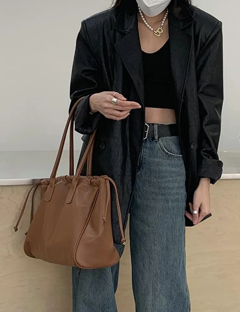 Trendy Shoulder Bags for Women Soft Vegan Leather Handbags Large Tote Purse Slouchy Top Handle Satchels with Drawstring