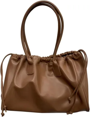 Trendy Shoulder Bags for Women Soft Vegan Leather Handbags Large Tote Purse Slouchy Top Handle Satchels with Drawstring