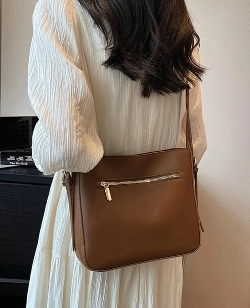 Trendy Vegan Leather Shoulder Bag for Women Small Bucket Tote Purse Ladies Working Crossbody Bag Satchels
