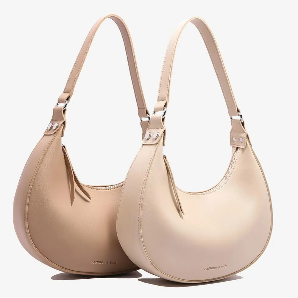 Trendy Vegan Leather Shoulder Bags for Women Small Crescent Tote Purse Handbags Casual Design Underarm Satchels