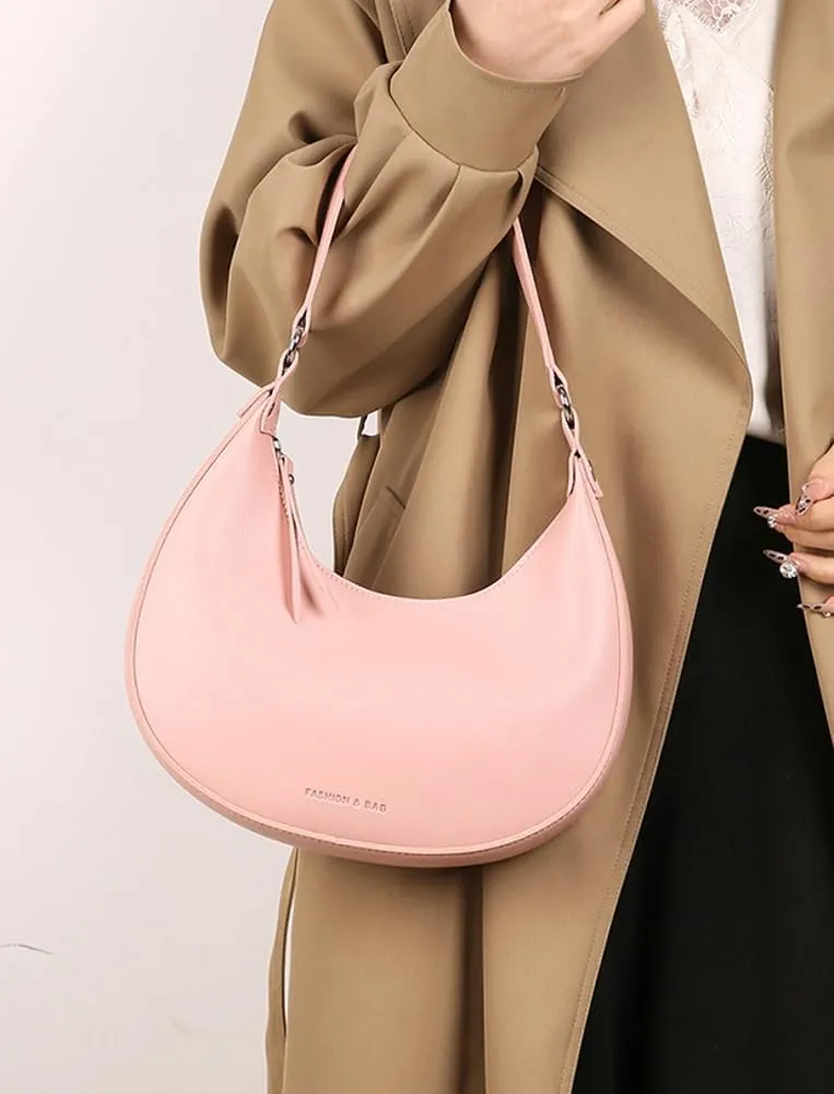 Trendy Vegan Leather Shoulder Bags for Women Small Crescent Tote Purse Handbags Casual Design Underarm Satchels
