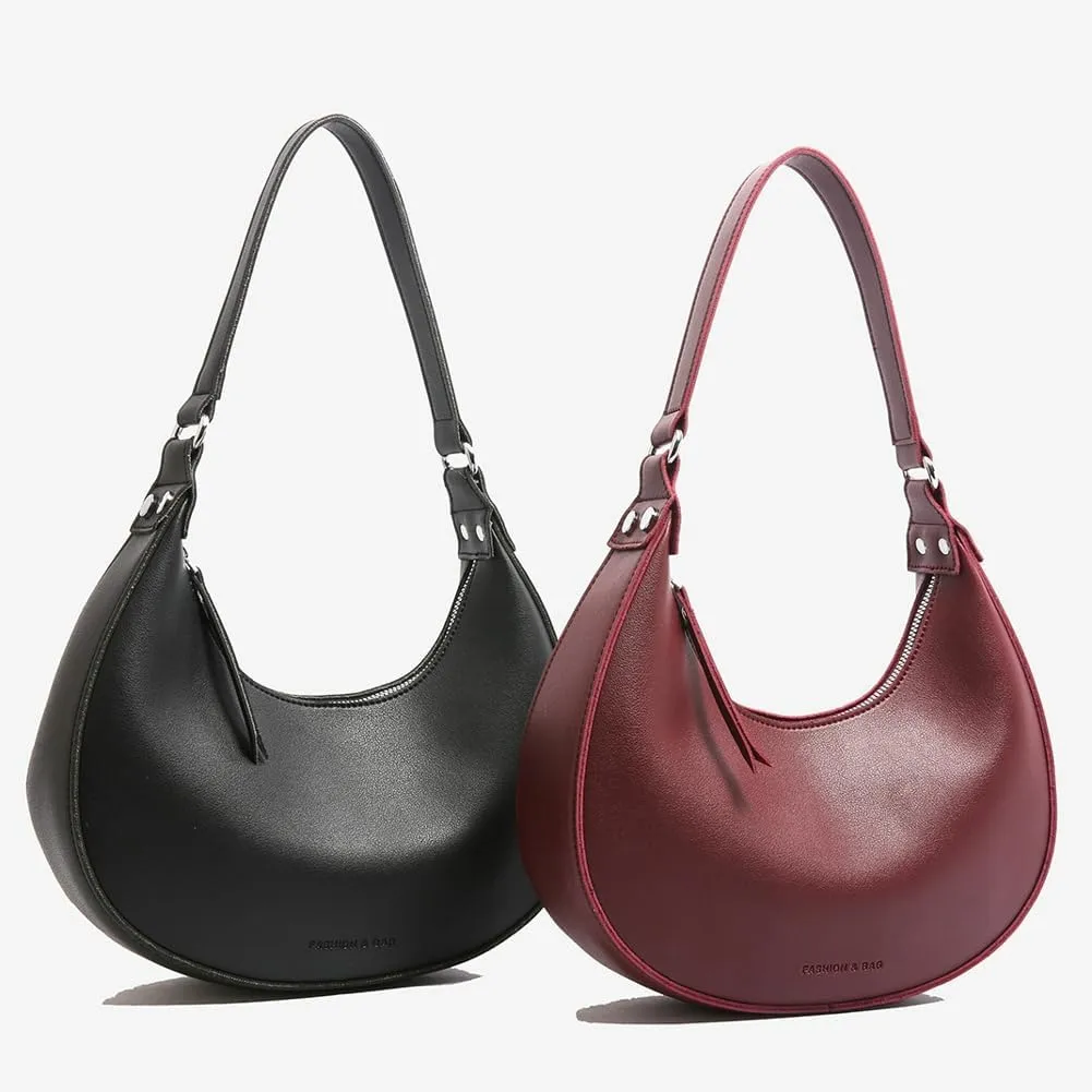 Trendy Vegan Leather Shoulder Bags for Women Small Crescent Tote Purse Handbags Casual Design Underarm Satchels