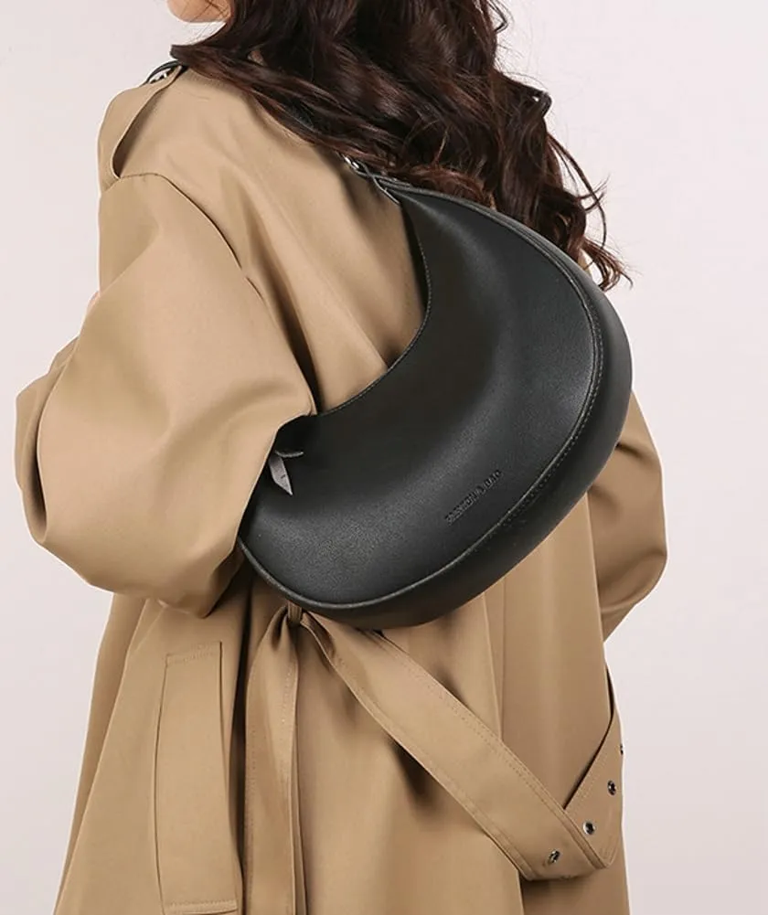 Trendy Vegan Leather Shoulder Bags for Women Small Crescent Tote Purse Handbags Casual Design Underarm Satchels