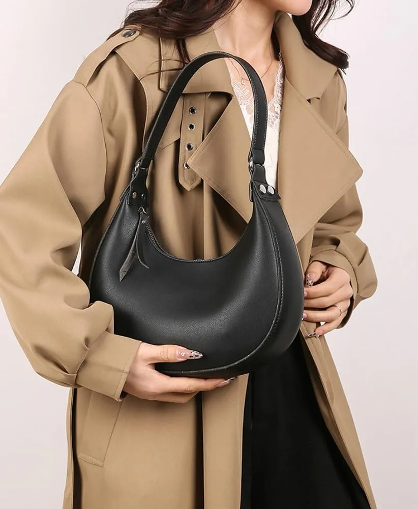 Trendy Vegan Leather Shoulder Bags for Women Small Crescent Tote Purse Handbags Casual Design Underarm Satchels