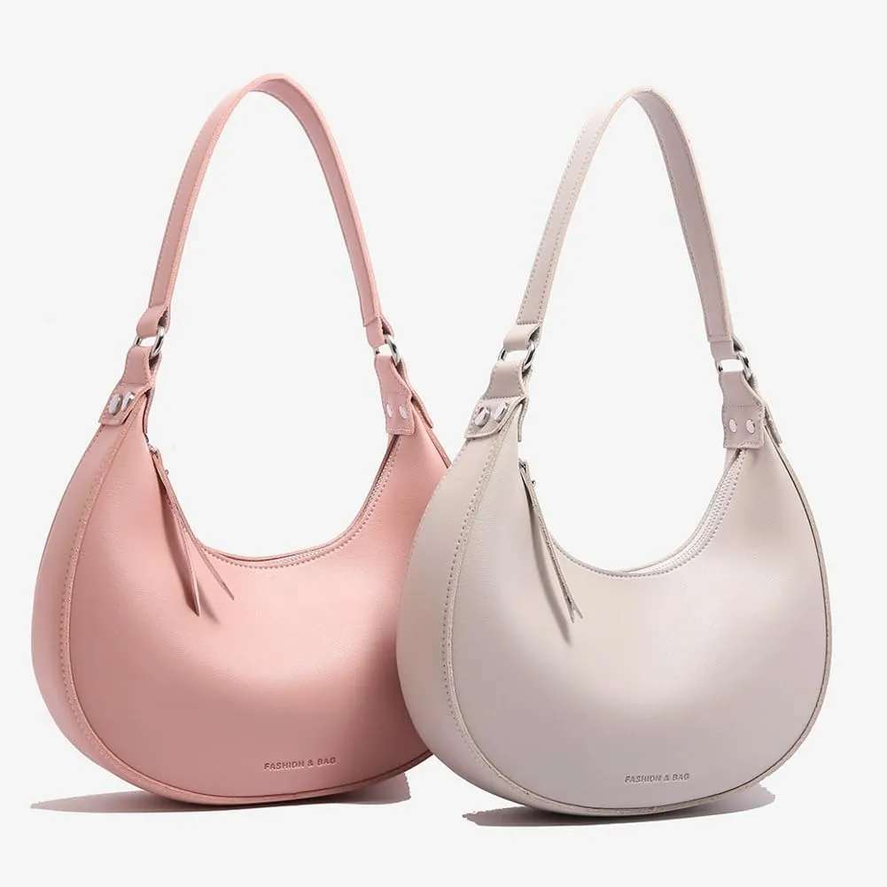 Trendy Vegan Leather Shoulder Bags for Women Small Crescent Tote Purse Handbags Casual Design Underarm Satchels