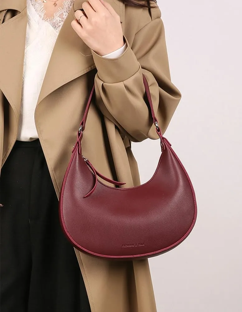 Trendy Vegan Leather Shoulder Bags for Women Small Crescent Tote Purse Handbags Casual Design Underarm Satchels