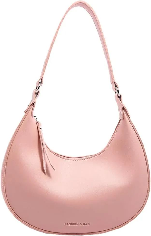 Trendy Vegan Leather Shoulder Bags for Women Small Crescent Tote Purse Handbags Casual Design Underarm Satchels