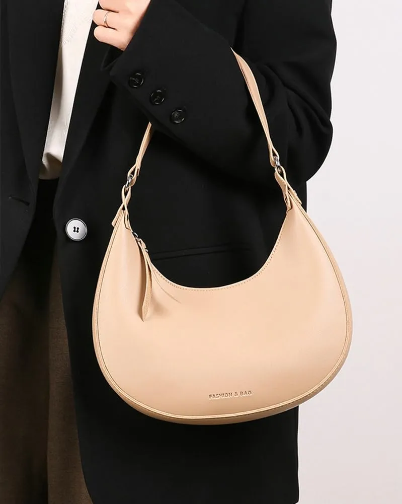 Trendy Vegan Leather Shoulder Bags for Women Small Crescent Tote Purse Handbags Casual Design Underarm Satchels