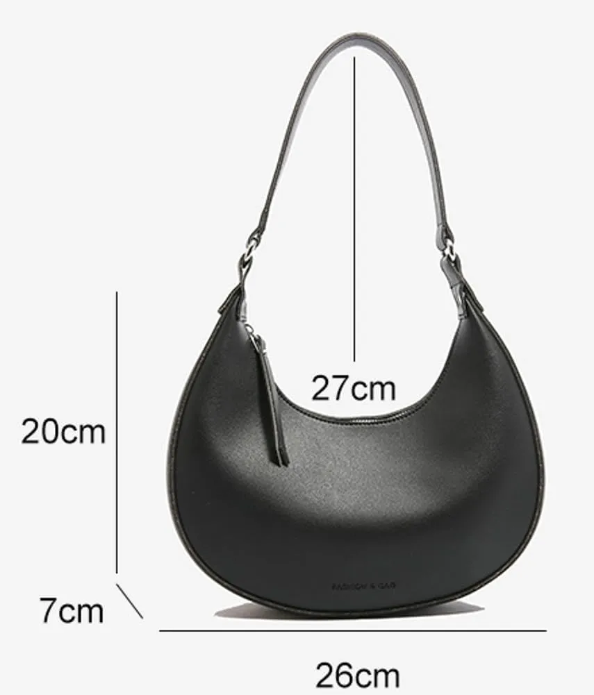 Trendy Vegan Leather Shoulder Bags for Women Small Crescent Tote Purse Handbags Casual Design Underarm Satchels