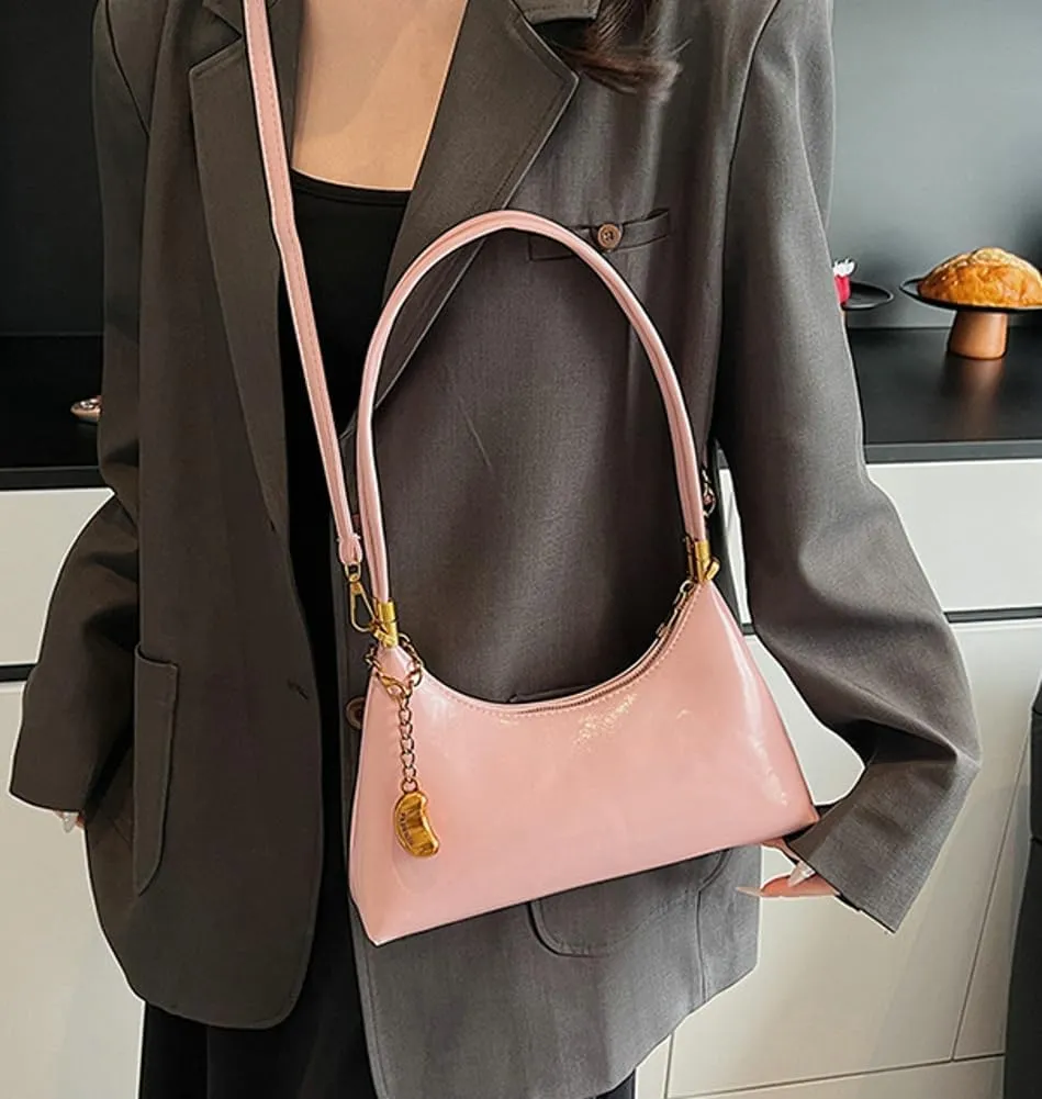 Trendy Vegan Leather Shoulder Bags for Women Small Crescent Tote Purse Y2k Handbags Designer Underarm Satchels