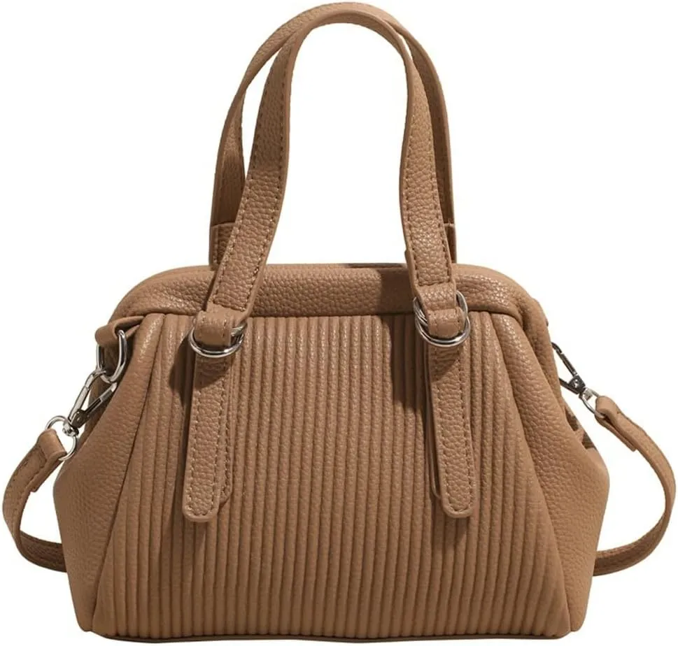 Trendy Vegan Leather Shoulder Crossbody Bag for Women Small Y2k Pleated Handbags Clutch Purse Top Handle Satchels