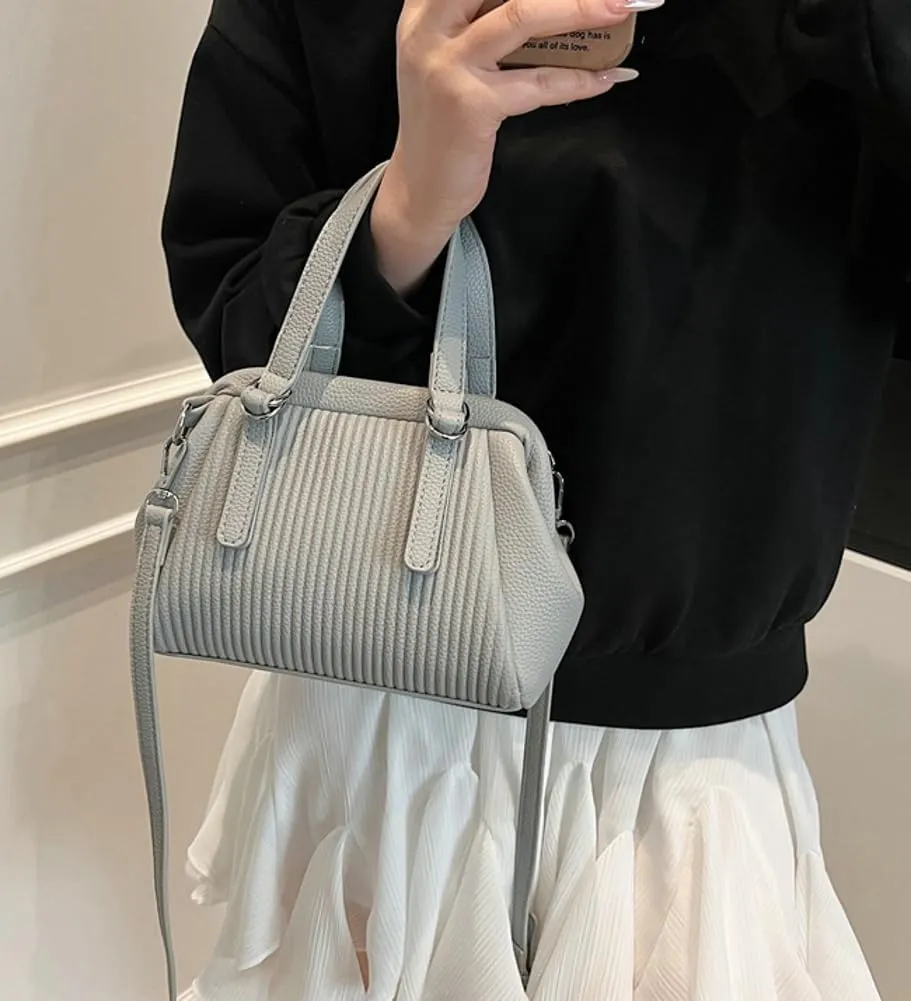 Trendy Vegan Leather Shoulder Crossbody Bag for Women Small Y2k Pleated Handbags Clutch Purse Top Handle Satchels