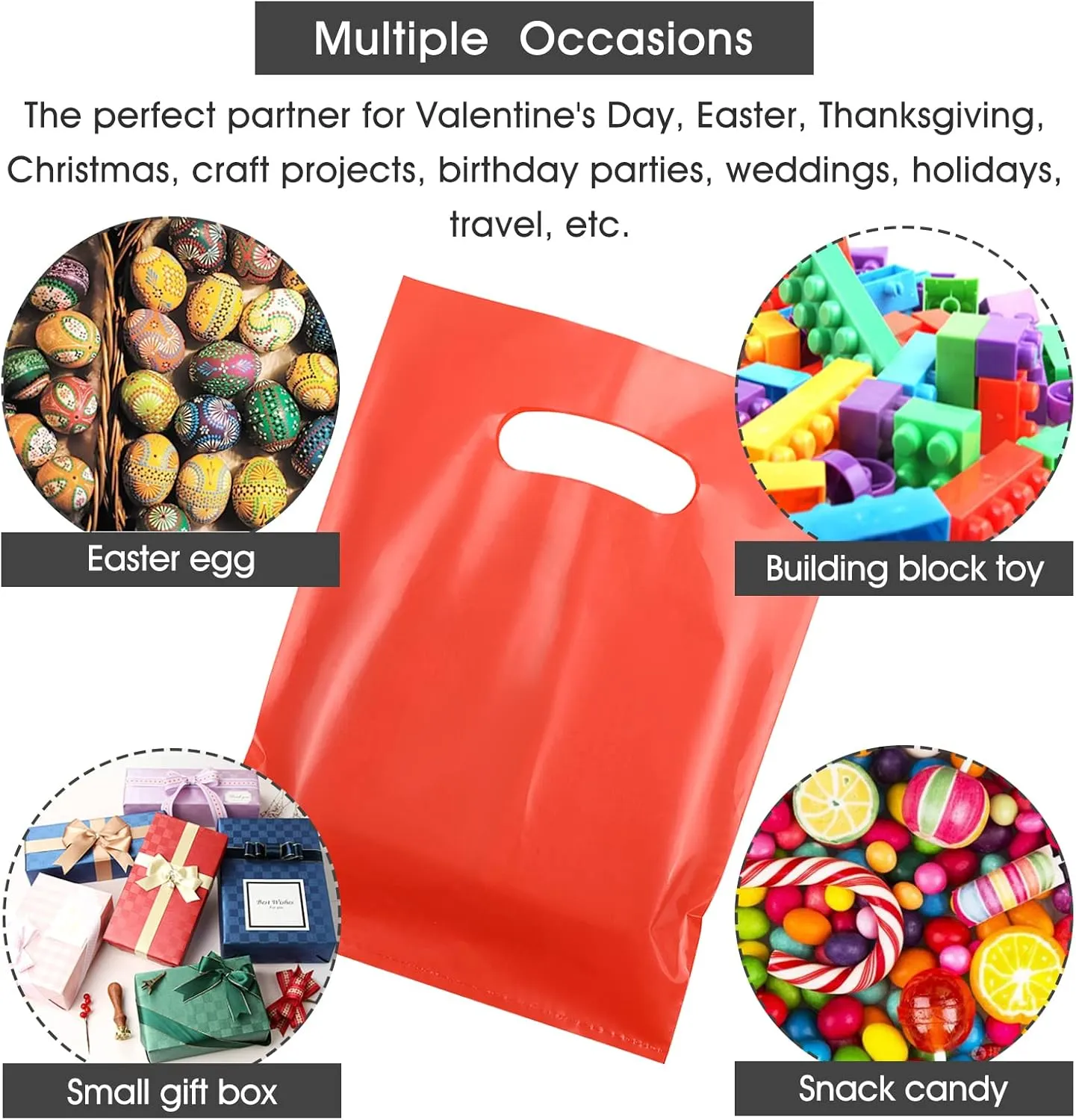 Umikk 100 Pcs Small Plastic Gift Bags, 6"x8" Party Bags for Kids Birthday, Small Plastic Bags with Handles, Party Favor Bags for Easter, Christmas, Valentine's, Craft Show, Wedding, 10 Color