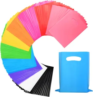 Umikk 100 Pcs Small Plastic Gift Bags, 6"x8" Party Bags for Kids Birthday, Small Plastic Bags with Handles, Party Favor Bags for Easter, Christmas, Valentine's, Craft Show, Wedding, 10 Color