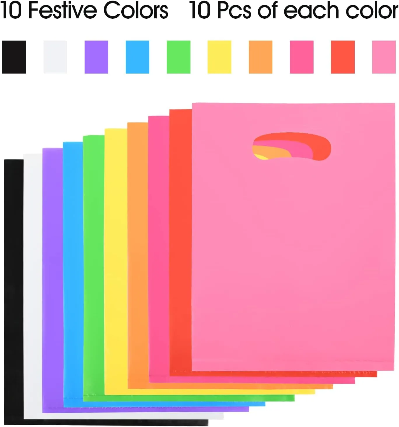 Umikk 100 Pcs Small Plastic Gift Bags, 6"x8" Party Bags for Kids Birthday, Small Plastic Bags with Handles, Party Favor Bags for Easter, Christmas, Valentine's, Craft Show, Wedding, 10 Color