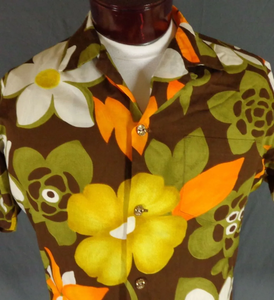 Vintage 60s Kay O Kauai Bold Floral Print Hawaiian Shirt 42