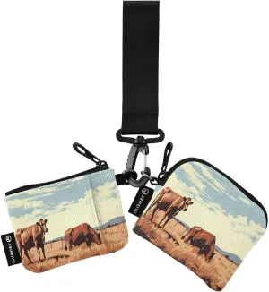 Vintage Cow Zip Around Wristlet Wallet for Women Portable Detachable Dual Pocket Keychain Wallet Wrist Wallet