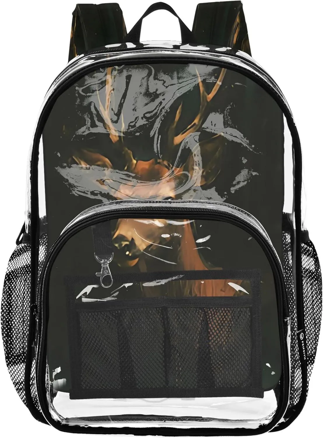 Vintage Deer Black Backpack for Girls, Clear Plastic Bag, See through Bag, Clear Bag