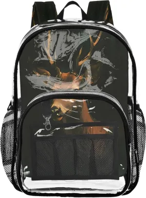 Vintage Deer Black Backpack for Girls, Clear Plastic Bag, See through Bag, Clear Bag