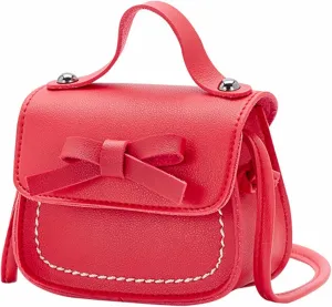 Vintage Handbag Little Girl's Leather Shoulder Bag For Girls One Shoulder Bag Solid Color Mini Bowknot Fashion